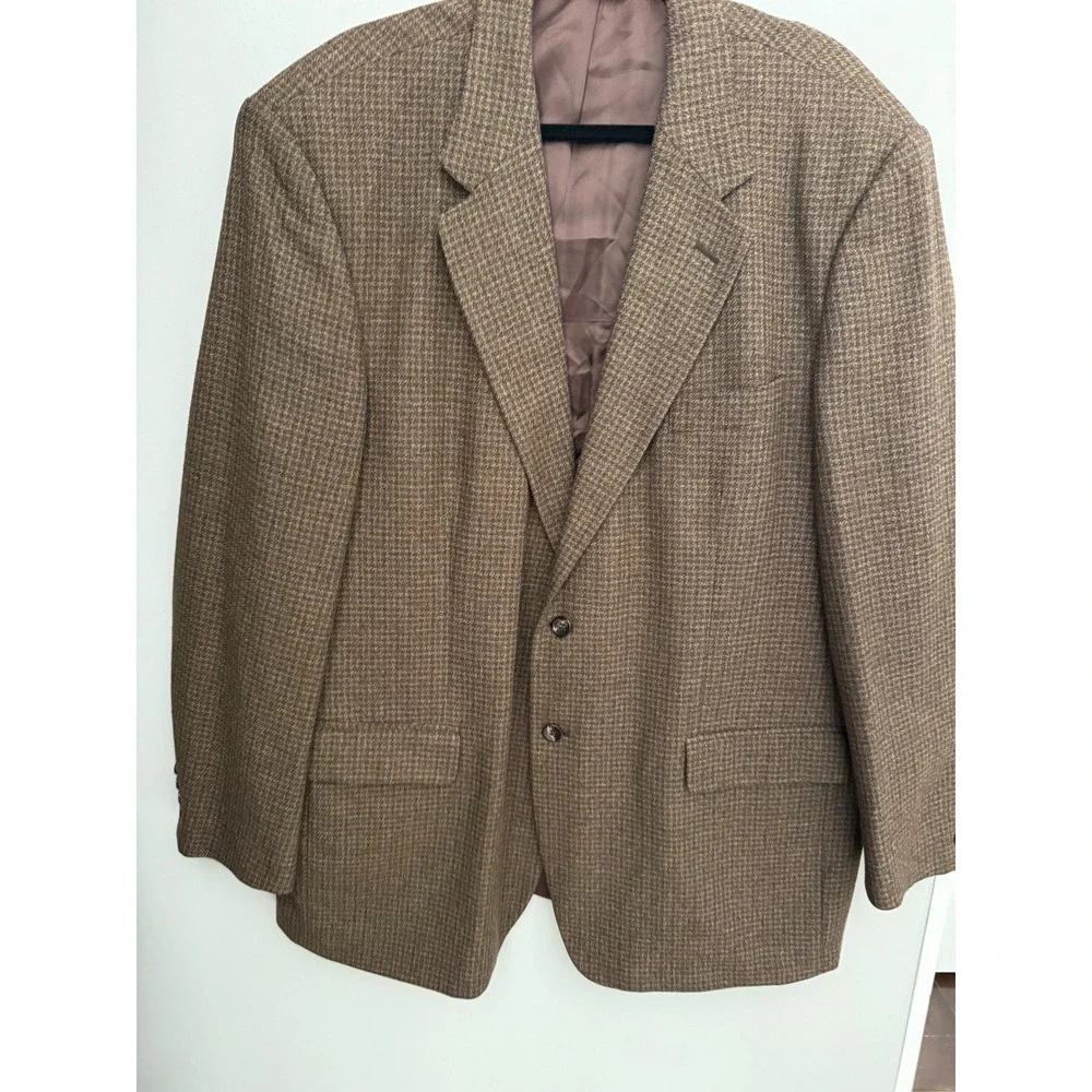 Pronto Uomo Mens 50L Silk Wool Blazer Jacket Brown Houndstooth Made in Italy